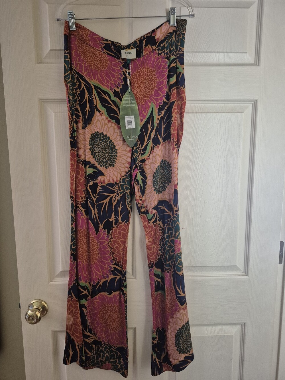 FARM RIO NWT LARGE multicolor vintage garden satin flare pants - Picture 4 of 5